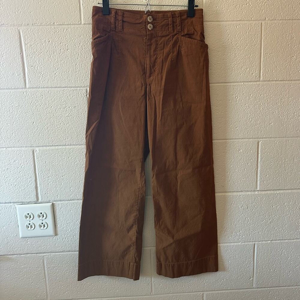 Anthropologie Wide Leg Casual Pants Size 28 Bronze Crop Linen Cotton - Picture 2 of 12